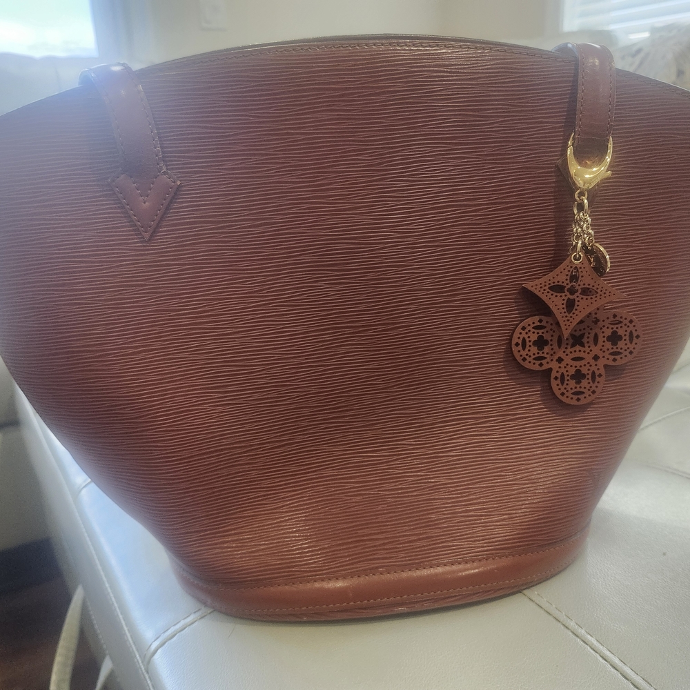 Louis Vuitton Brown Leather Tote with Gold Charm